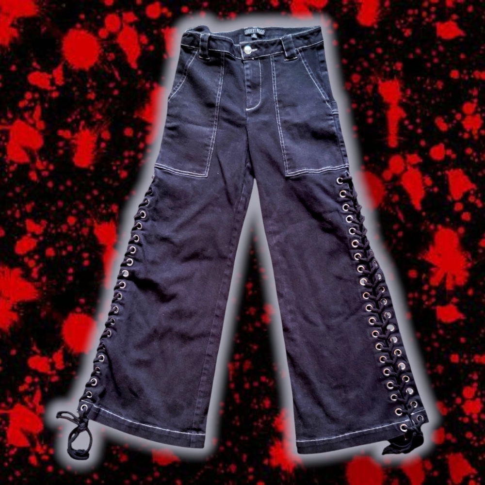 Current Mood Grungey Mallgoth Corset Laced Wide Leg Jeans